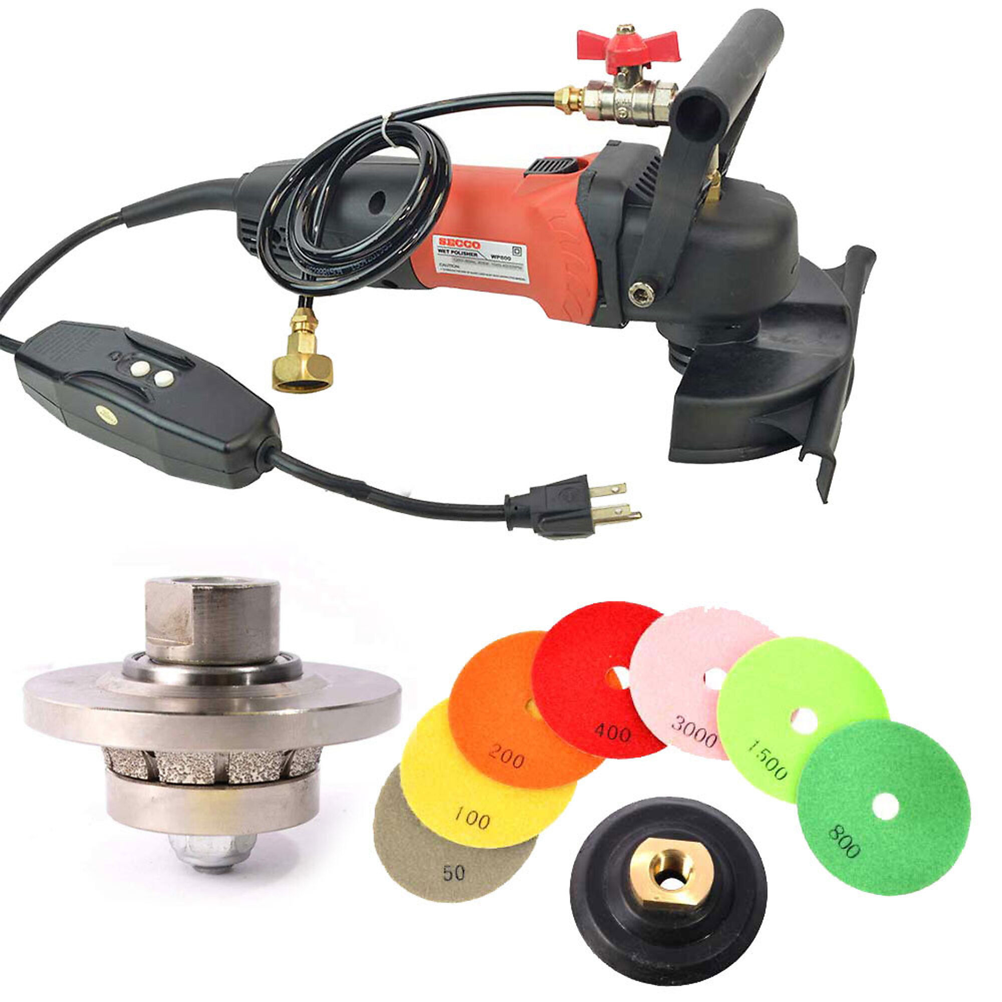 Hardin 316WVPOLSET 3/16 Inch Radius Diamond Profile Wheel, WP800 4 Inch Var Speed Polisher and 8 pc 4 Inch Diamond Polishing Pad Set